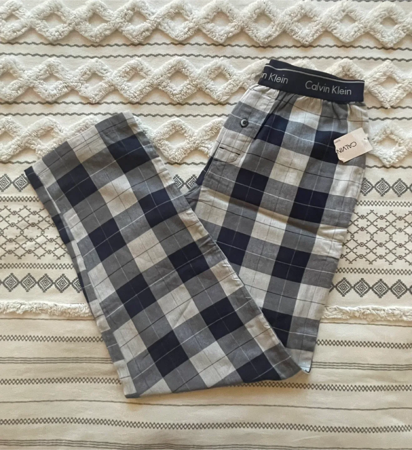 New Calvin Klein Dover Plaid Blue Sleep Pant - Size S #Cleanout