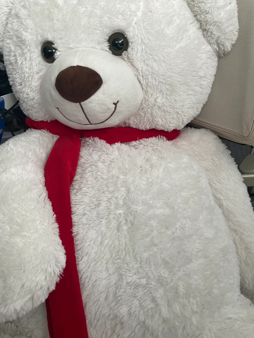 6Ft Giant Plush Teddy Bear - White with Red Ribbon image indicator(2)