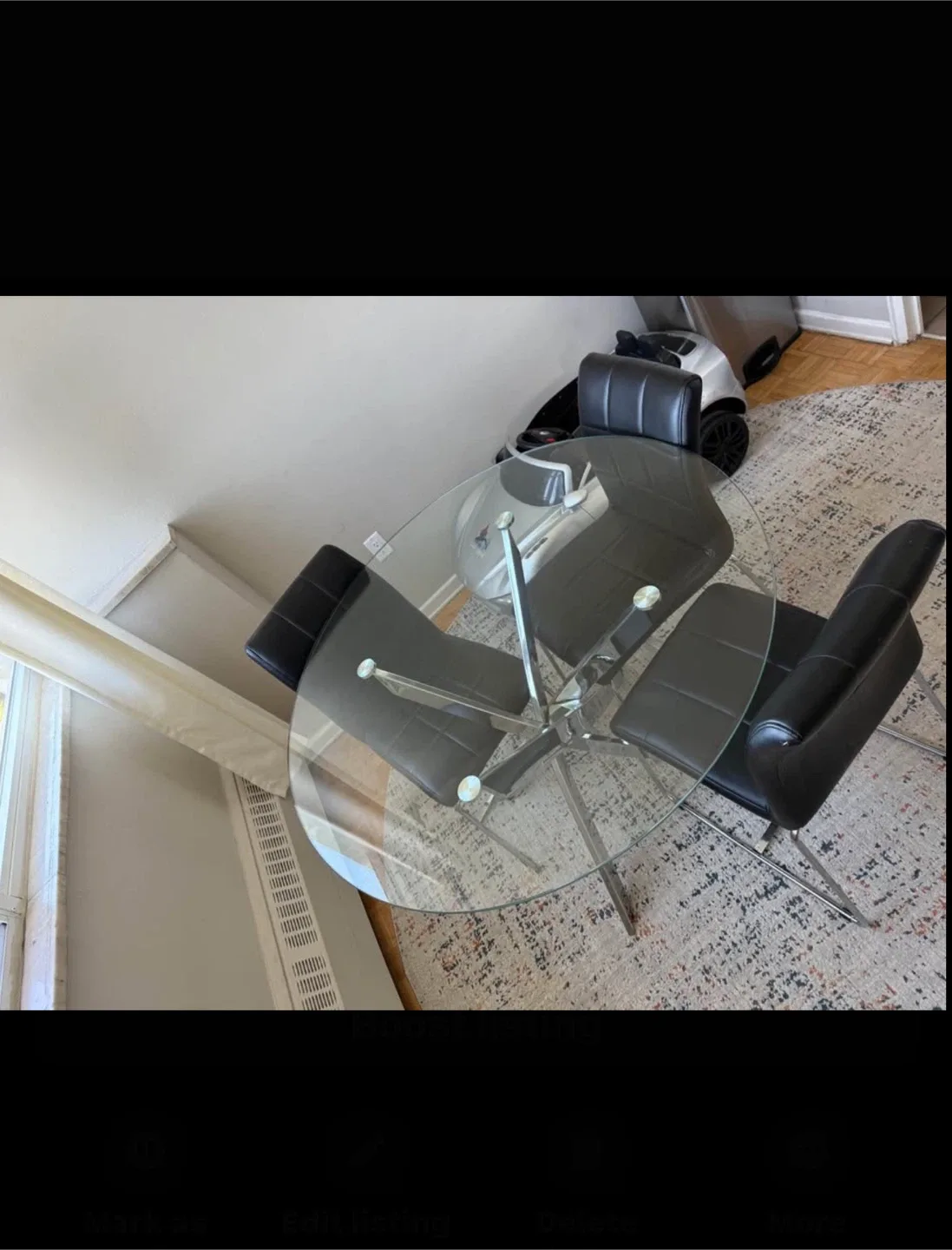 Glass Dining Table with 4 Black Chairs