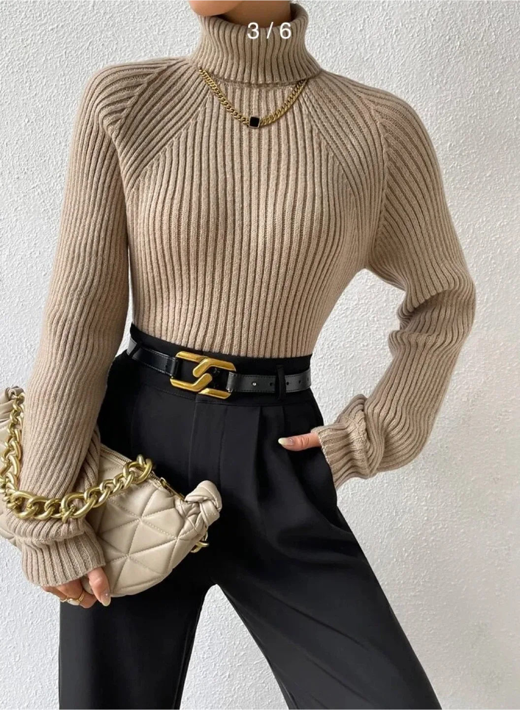 Turtleneck Raglan Sleeve Ribbed Knit Sweater #Cleanout