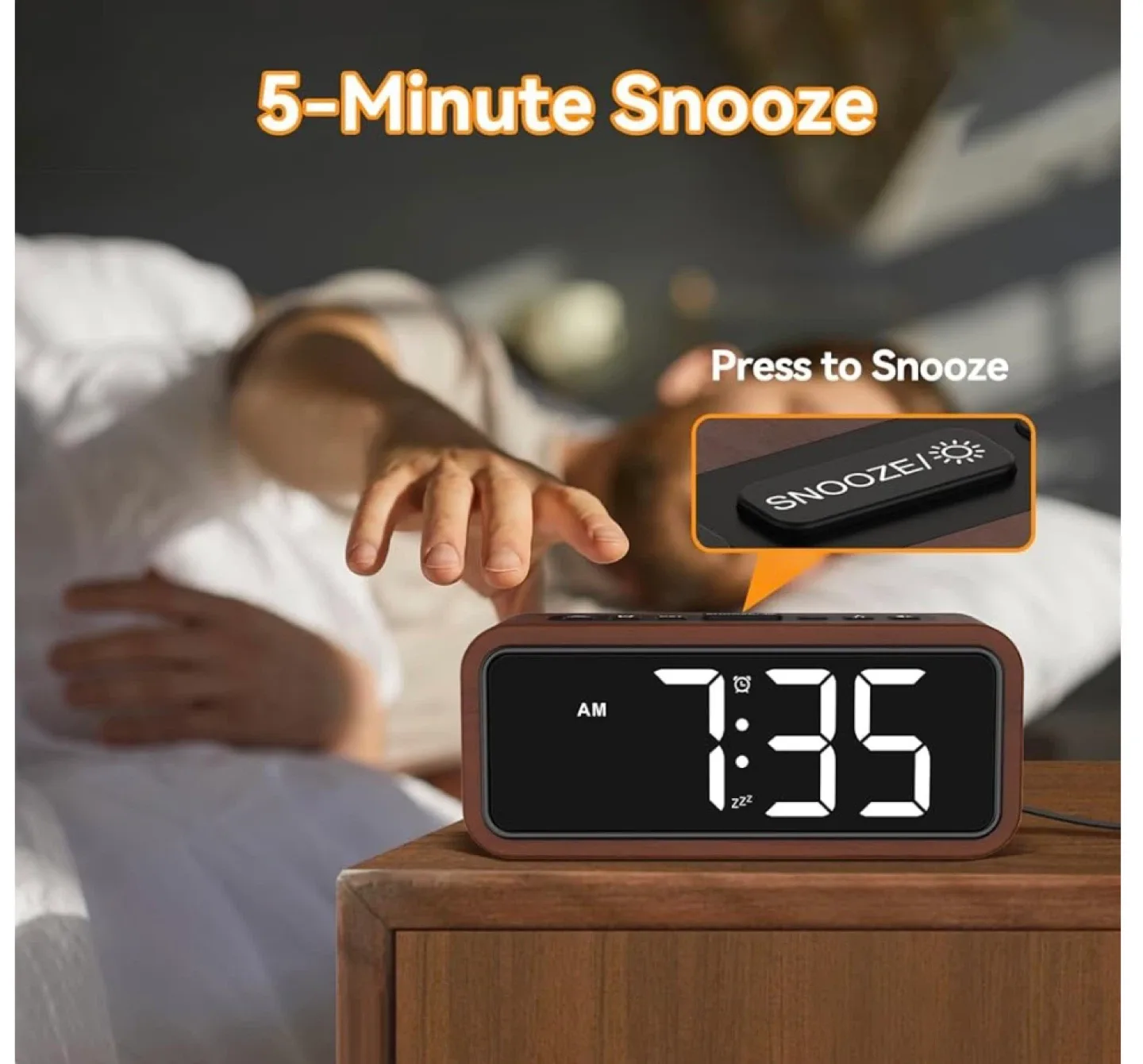 Wooden Digital Alarm Clock image indicator(6)