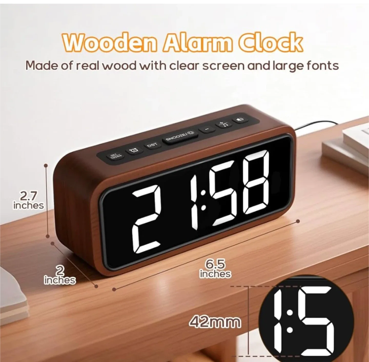 Wooden Digital Alarm Clock image indicator(5)