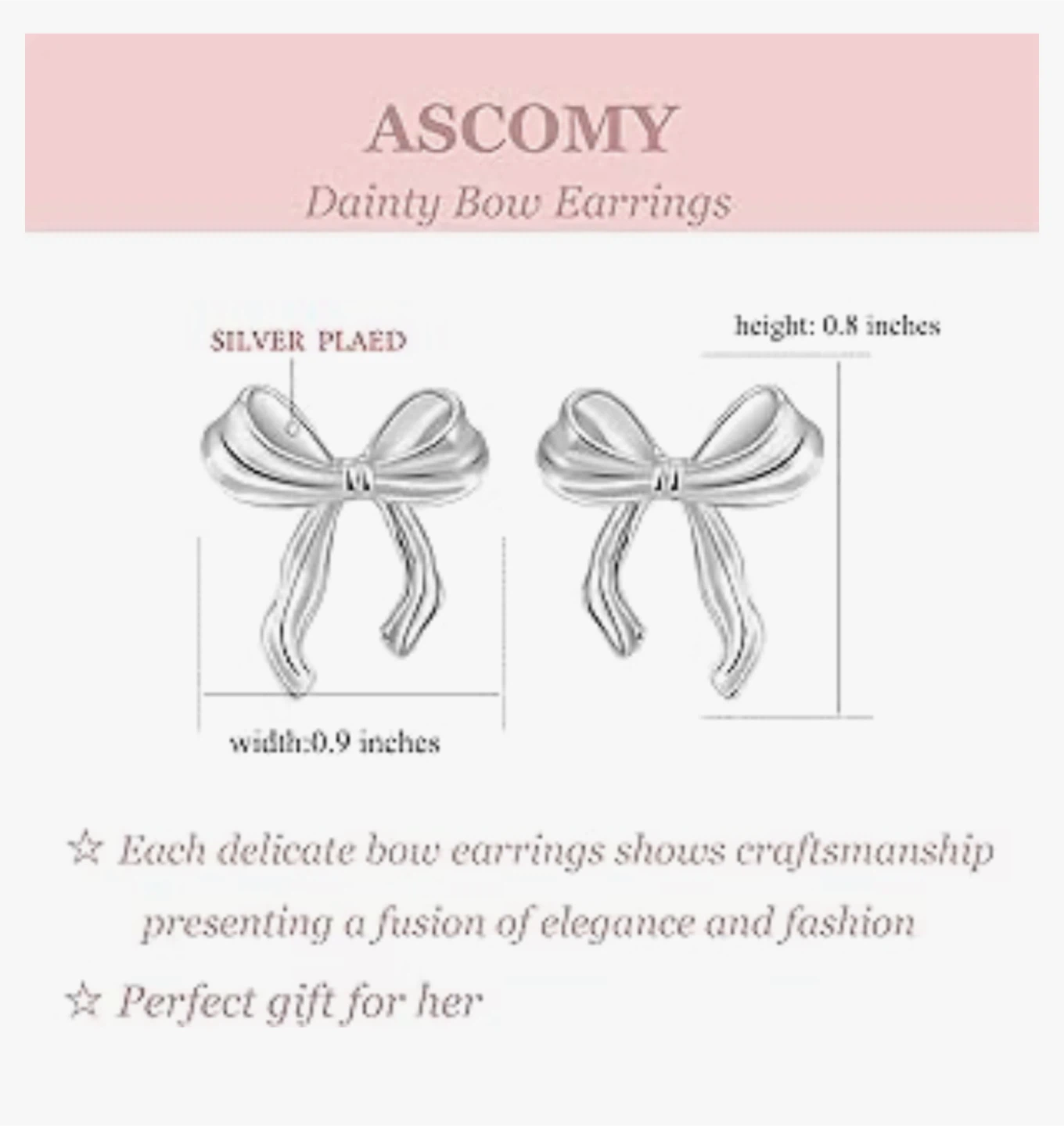 ASCOMY Dainty Bow Earrings - Silver Plaed - photo 3