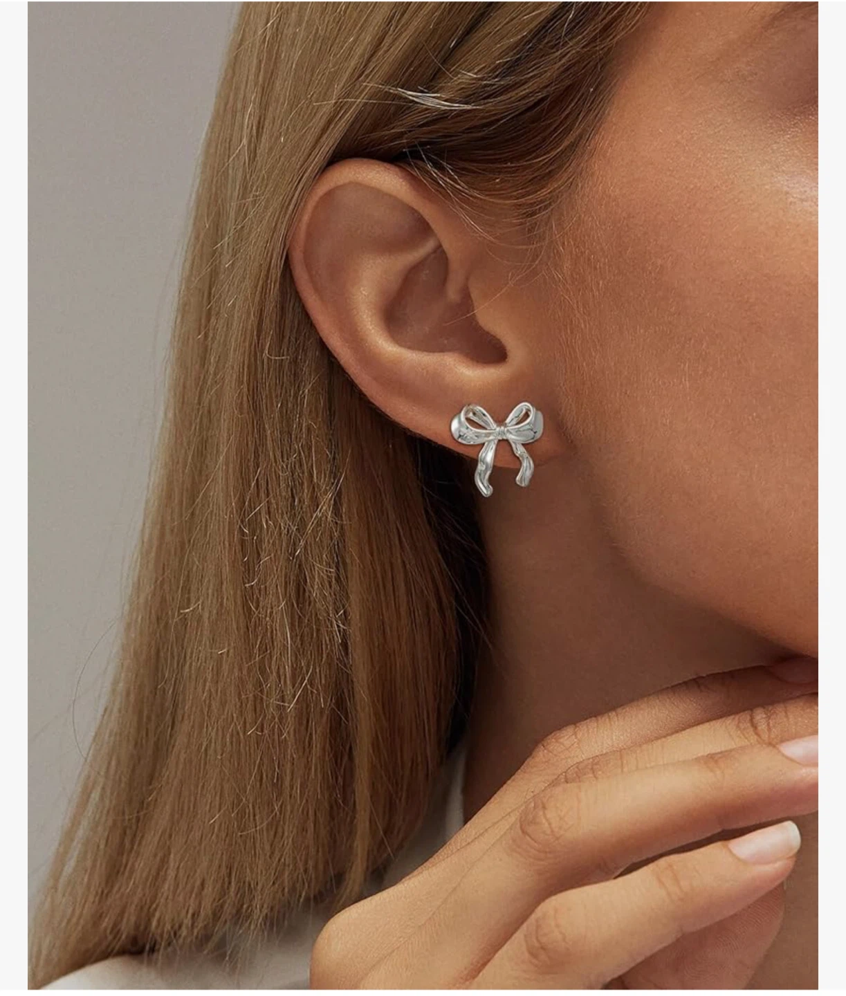 ASCOMY Dainty Bow Earrings - Silver Plaed