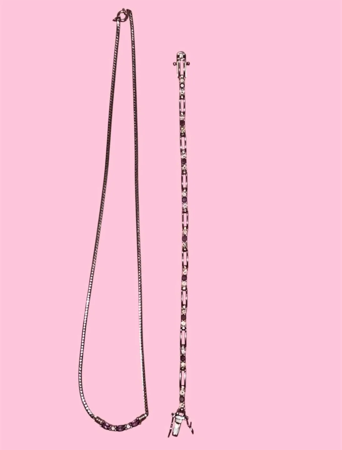 Kay Jewelers Sterling Silver Amethyst Tennis Necklace & Bracelet