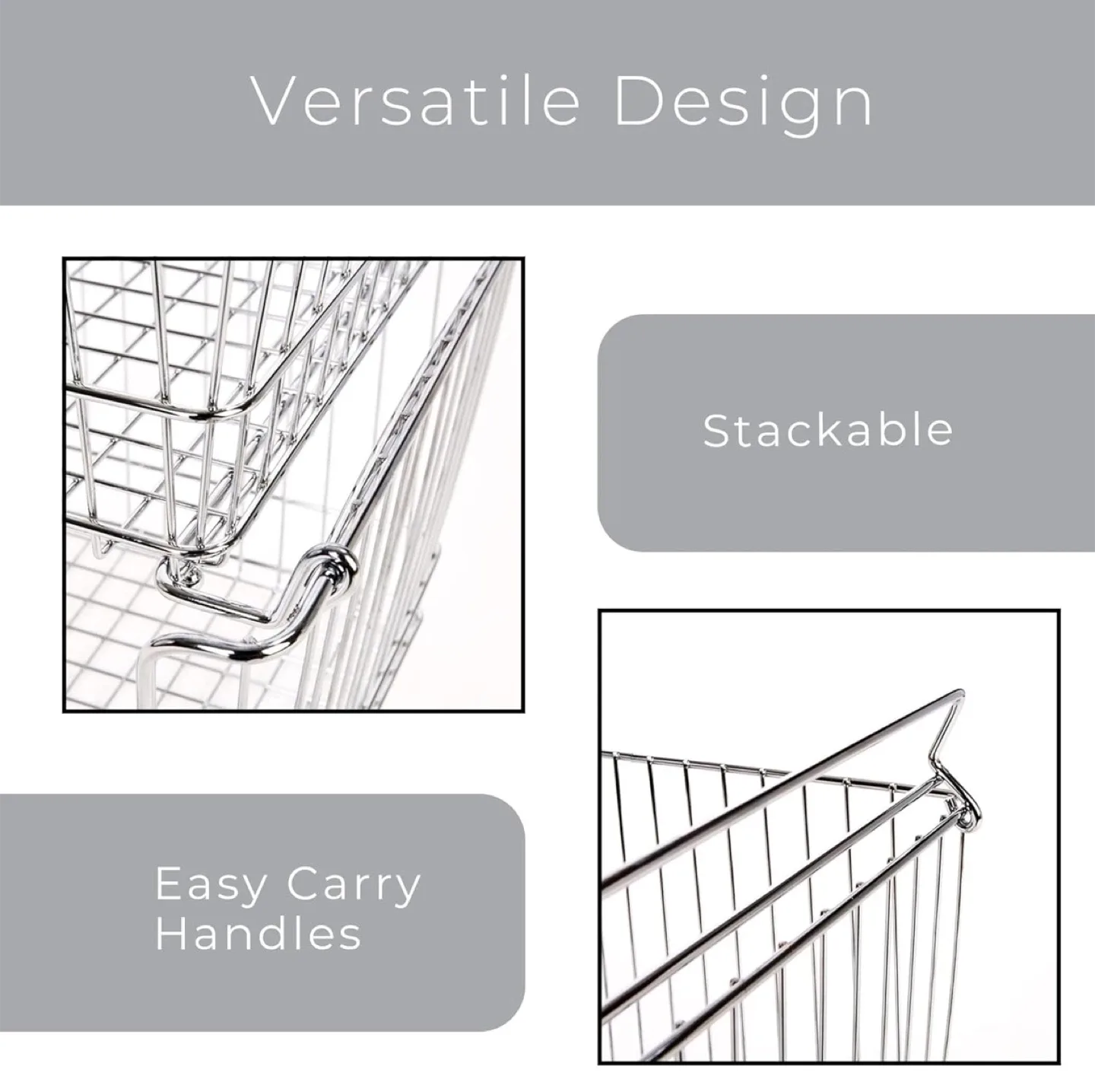 2 Stackable Wire Storage Basket - Silver/Chrome image indicator(4)