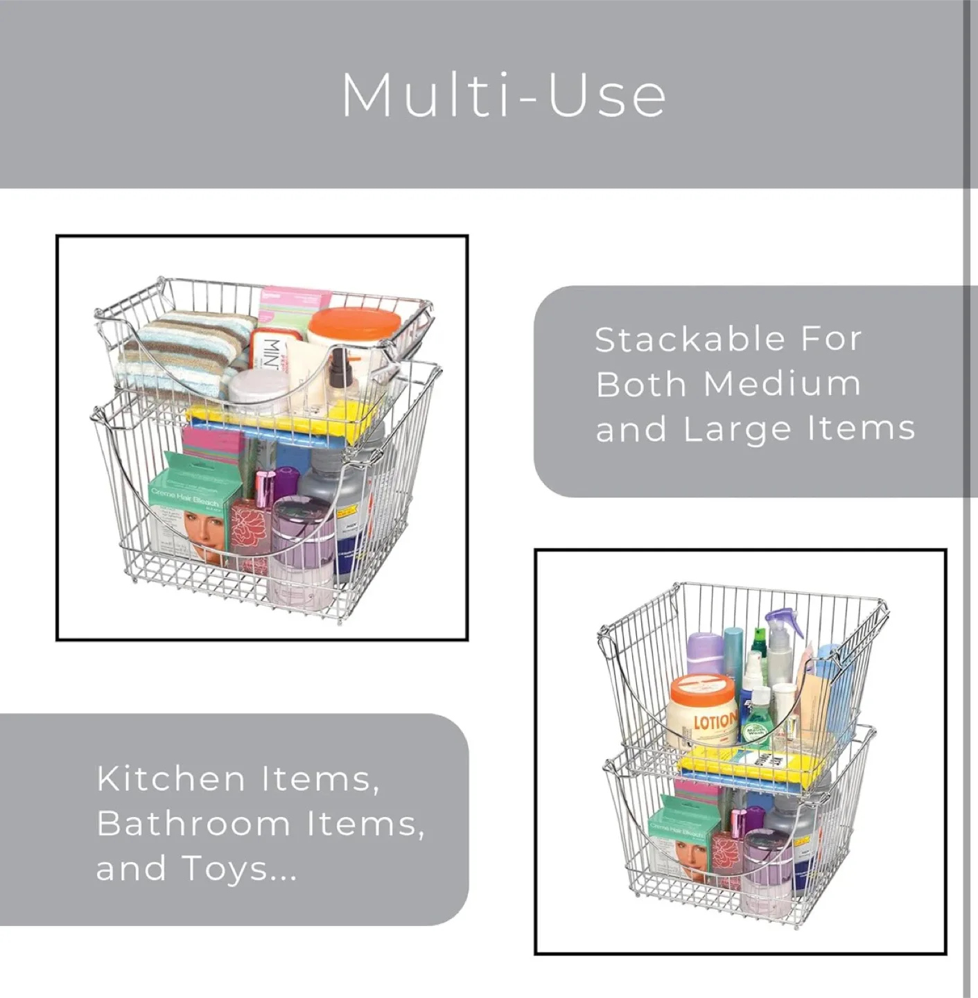 2 Stackable Wire Storage Basket - Silver/Chrome image indicator(5)