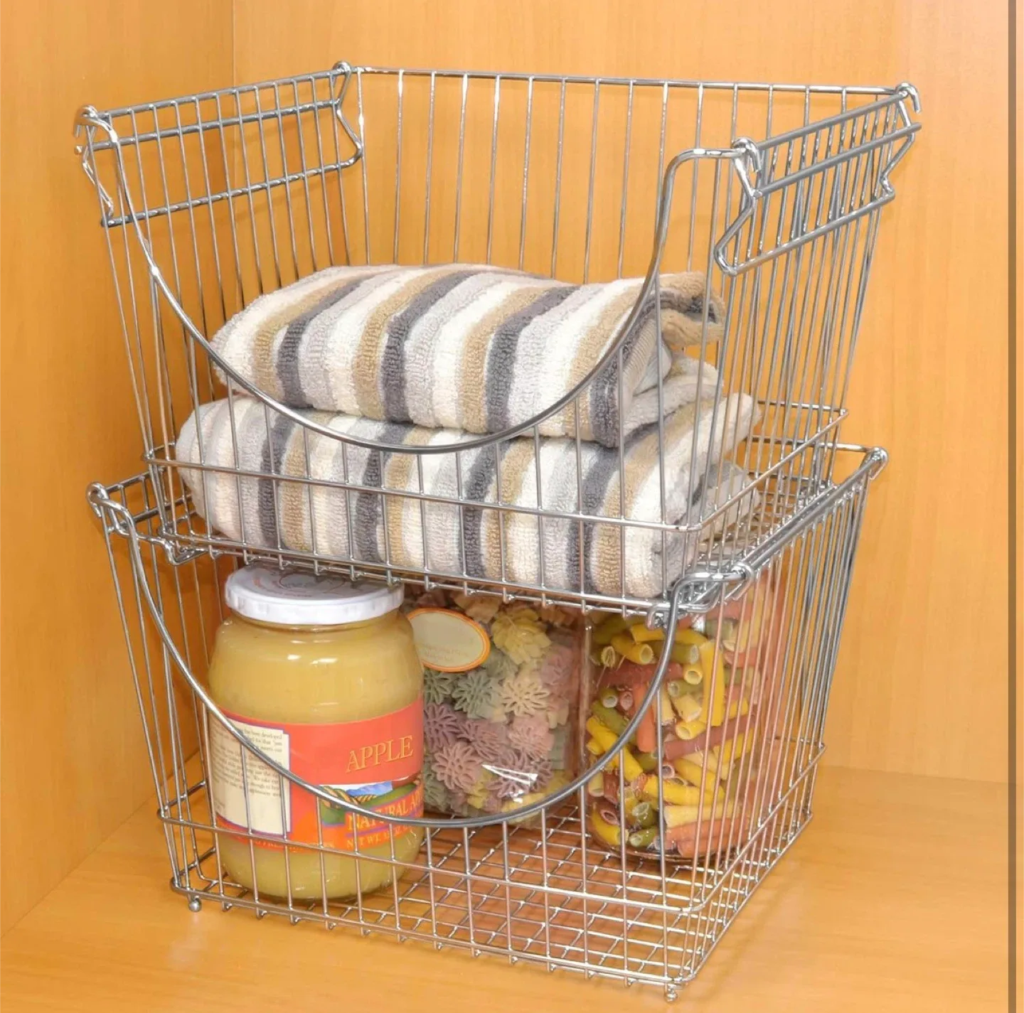 2 Stackable Wire Storage Basket - Silver/Chrome