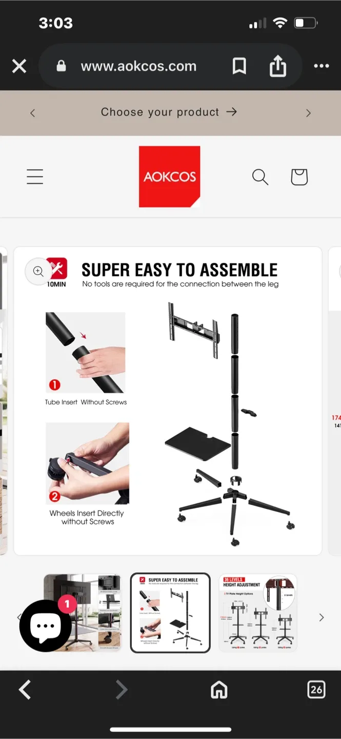 Aokcos TV Stand - Fits TVs up to 65" image indicator(3)