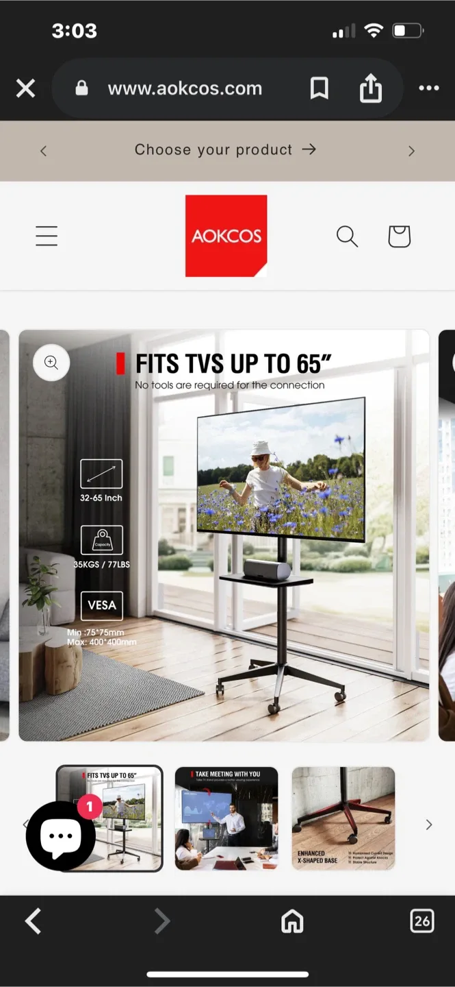 Aokcos TV Stand - Fits TVs up to 65" image indicator(4)