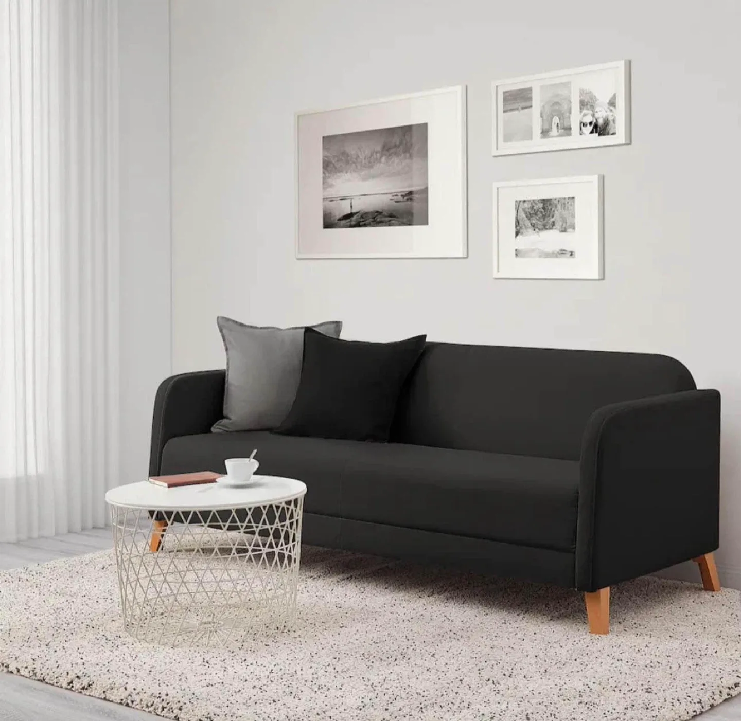 IKEA 3-Seat Sofa - Anthracite/Wood