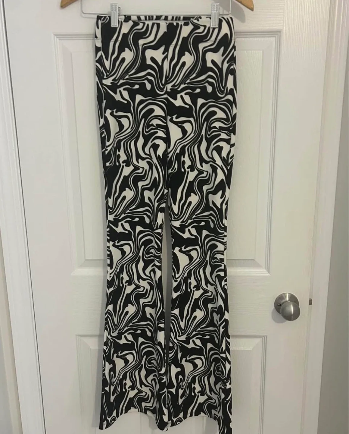 Black and White Patterned Flare Pants