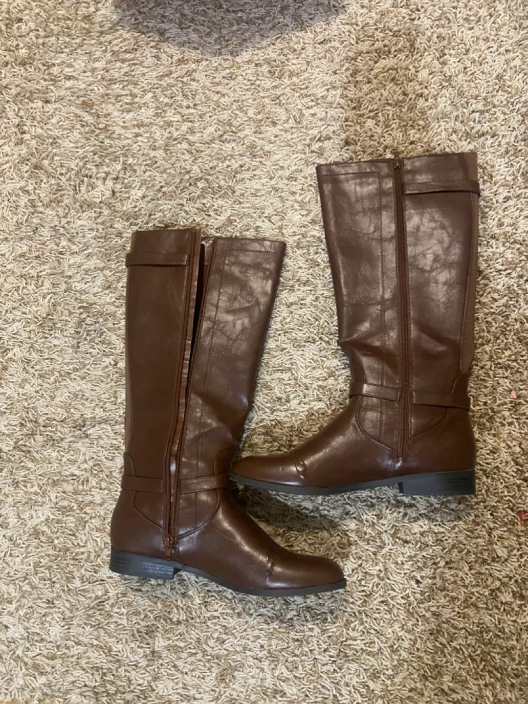 High brown leather boots