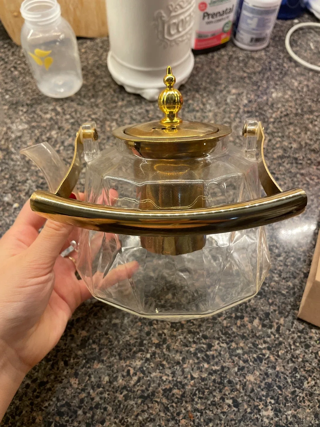 Glass Teapot with Gold Accents
