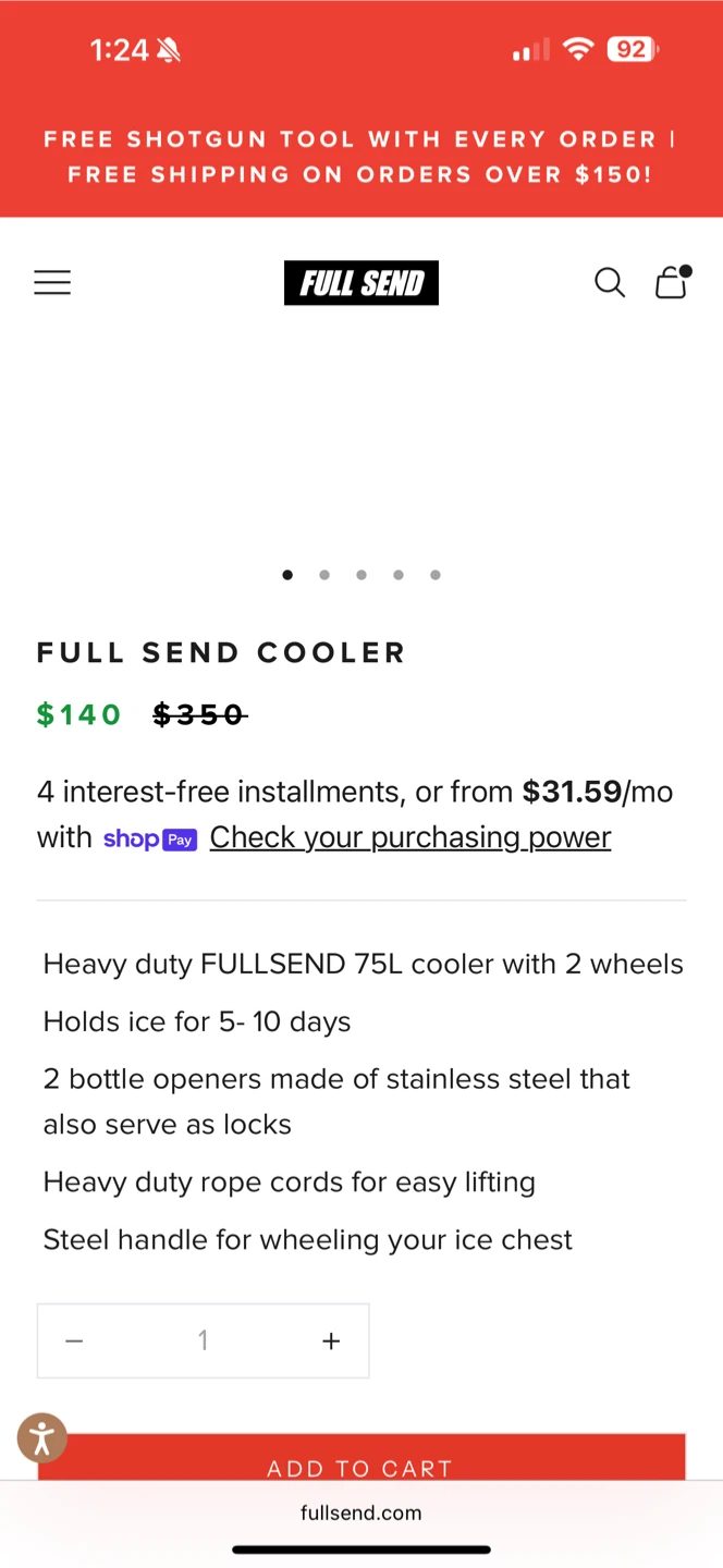 Full Send Red 75L Cooler with Wheels - photo 4
