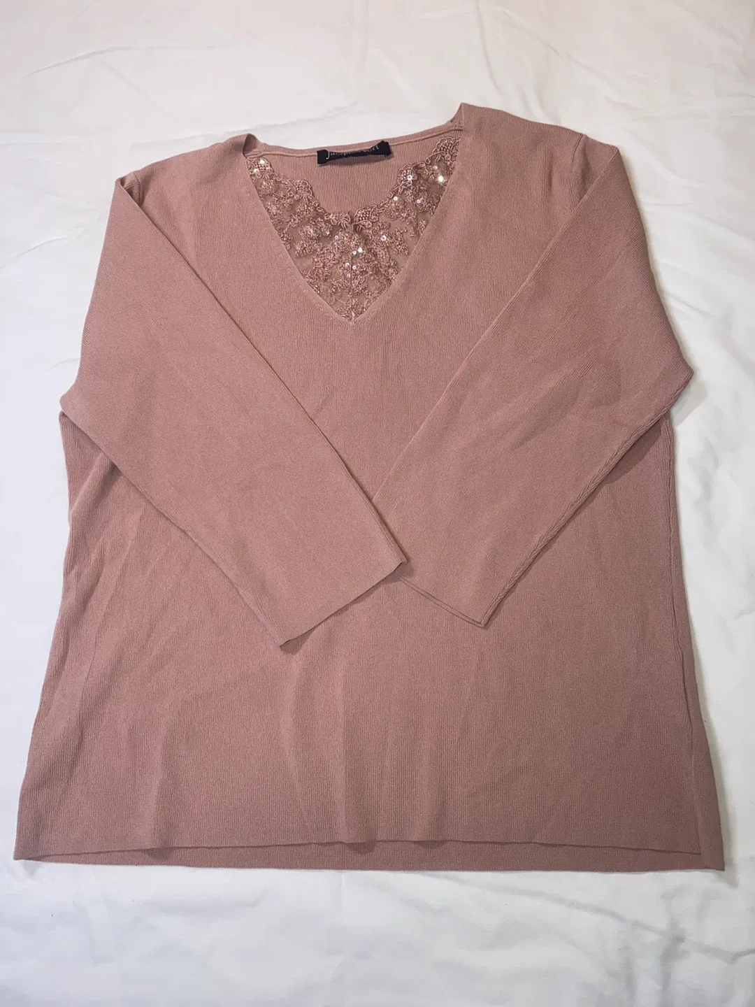 Jacques Vert Peach Embellished Sweater, Size M
