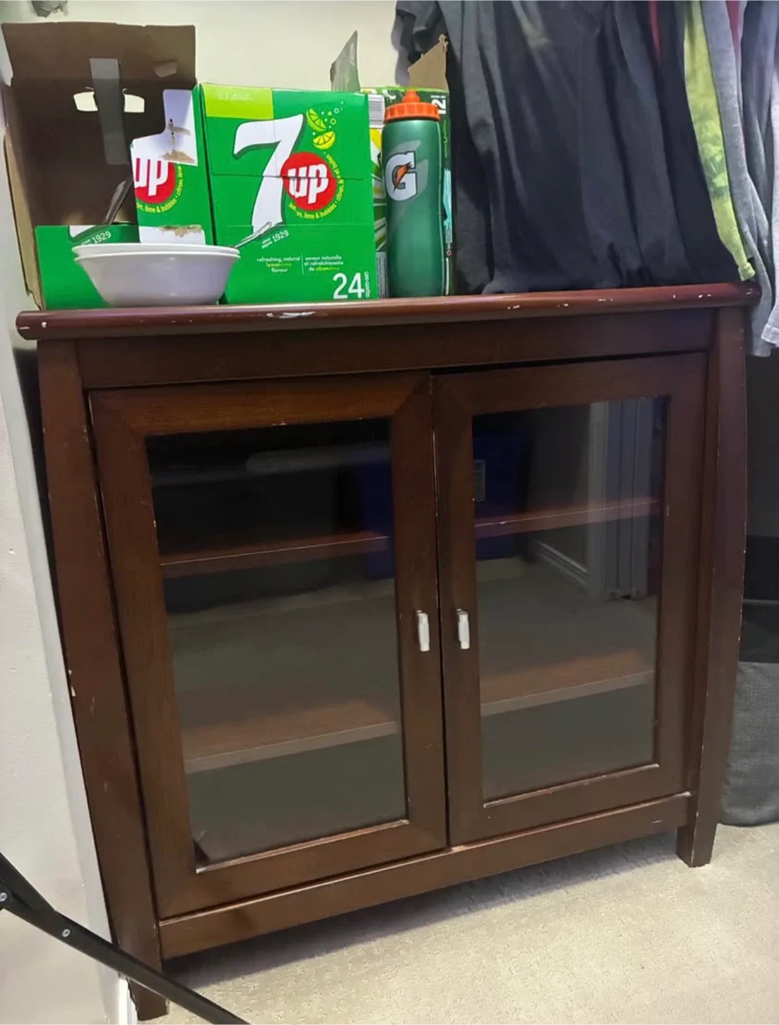 Brown Wooden Cabinet with Glass Doors