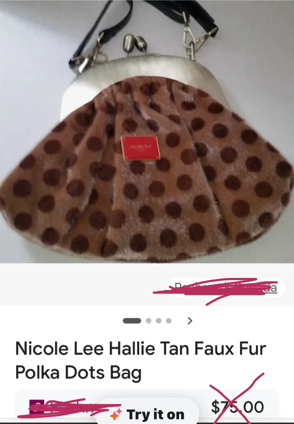 Never used Nicole Lee Hallie pink Faux Fur Polka Dots Bag image indicator(2)