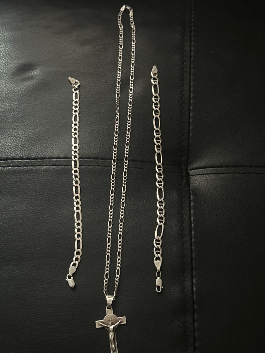 Silver Figaro Chain Necklace & Bracelet Set