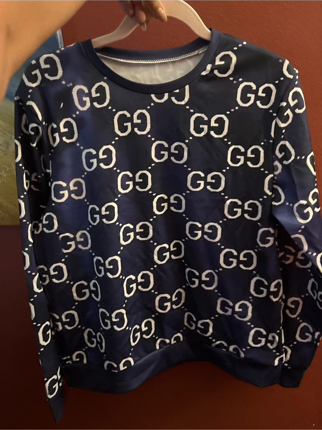 GG Patterned Navy Blue Long Sleeve Shirt