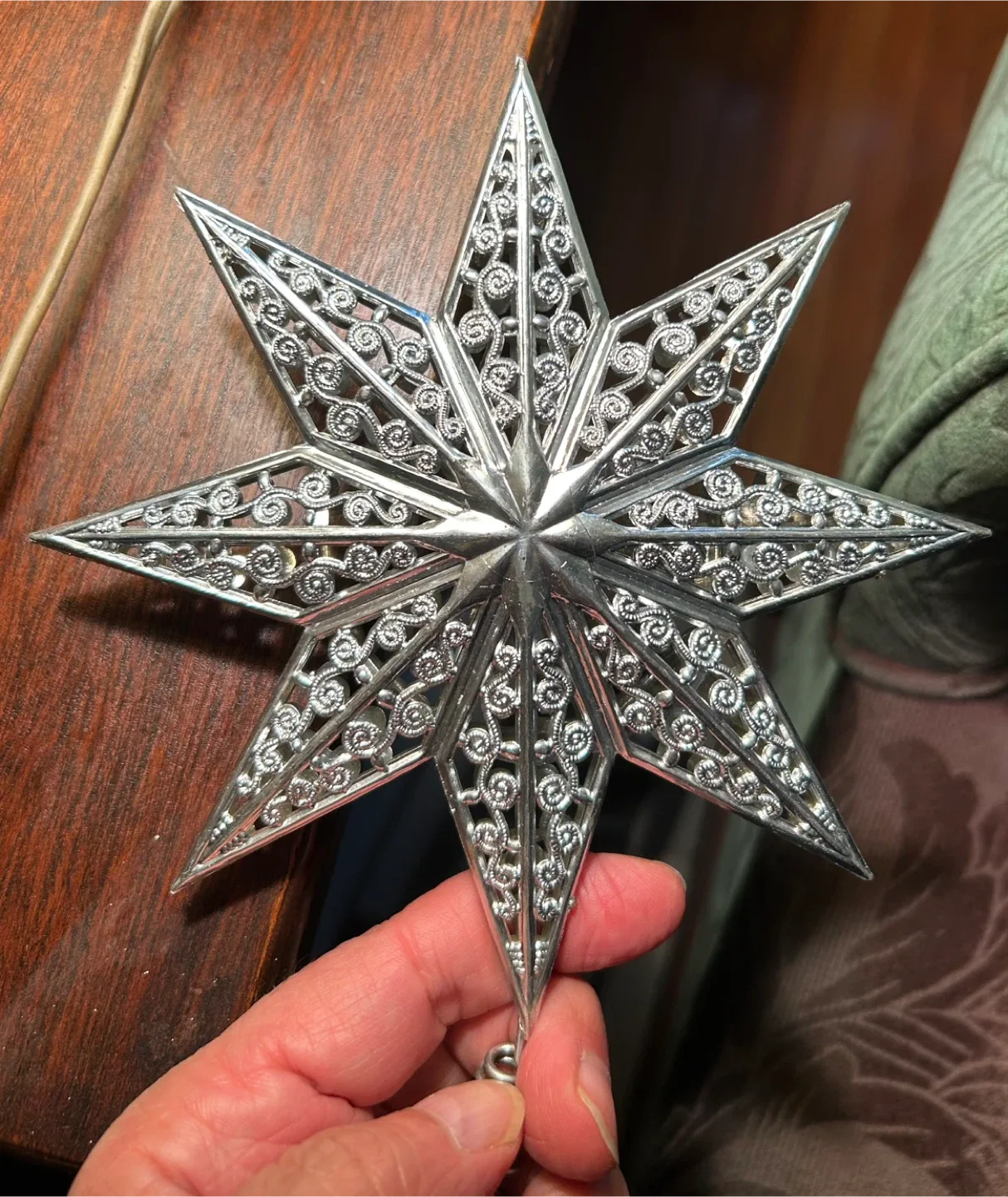 $12  MCM Vintage Silver Star Christmas Tree Topper Xmas image indicator(7)