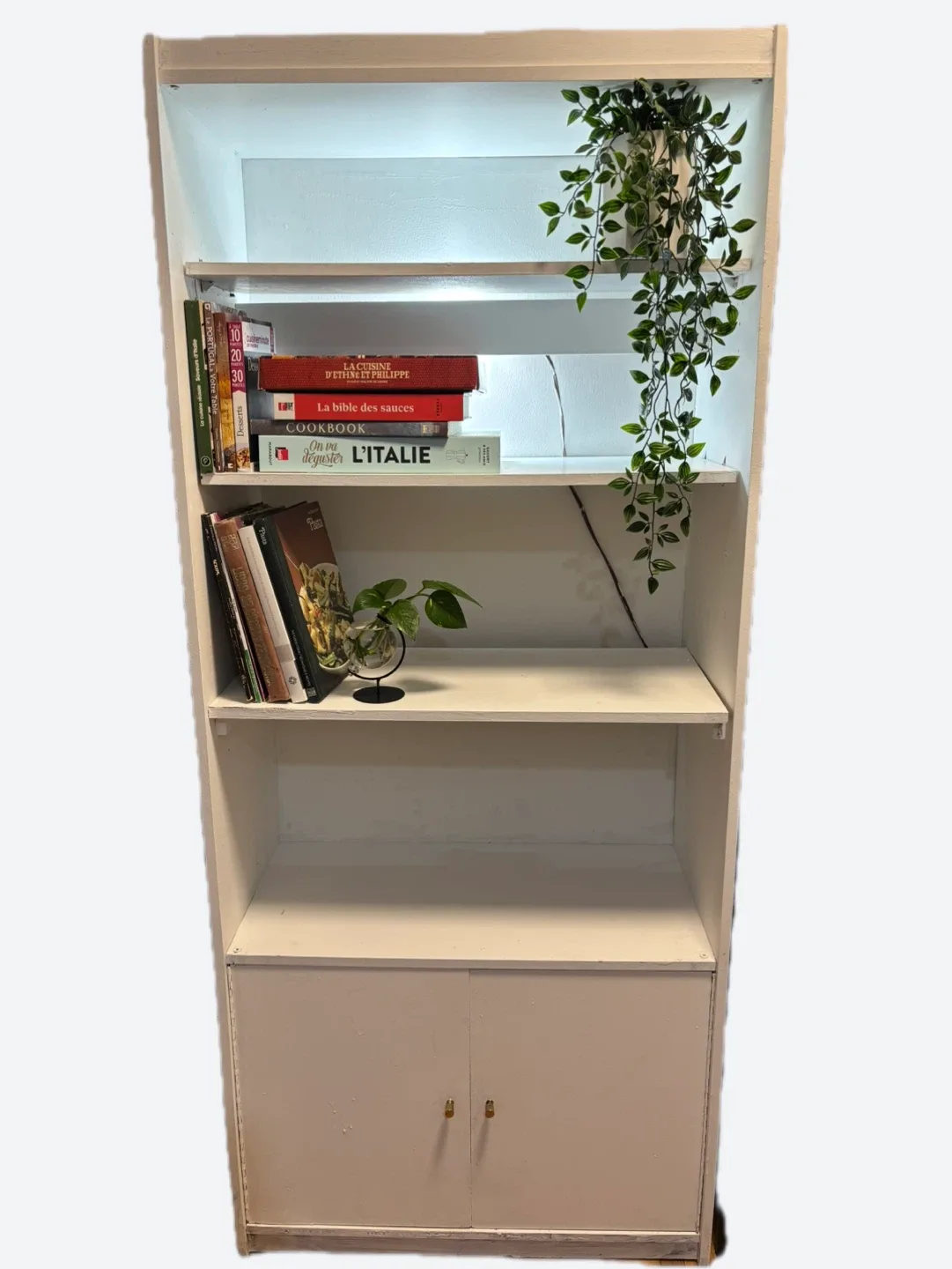 White Wooden Bookshelf with Cabinet
