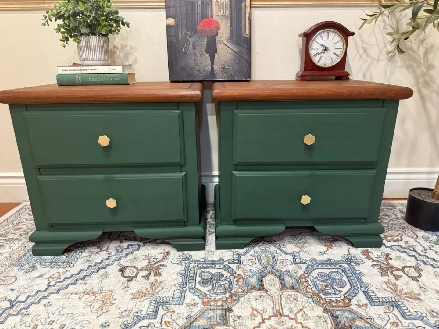 Green Wood Nightstands - Pair