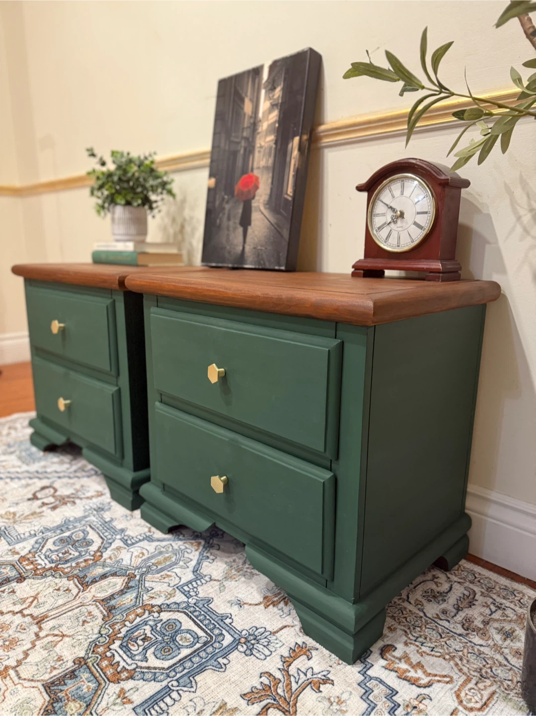 Green Wood Nightstands - Pair - photo 2