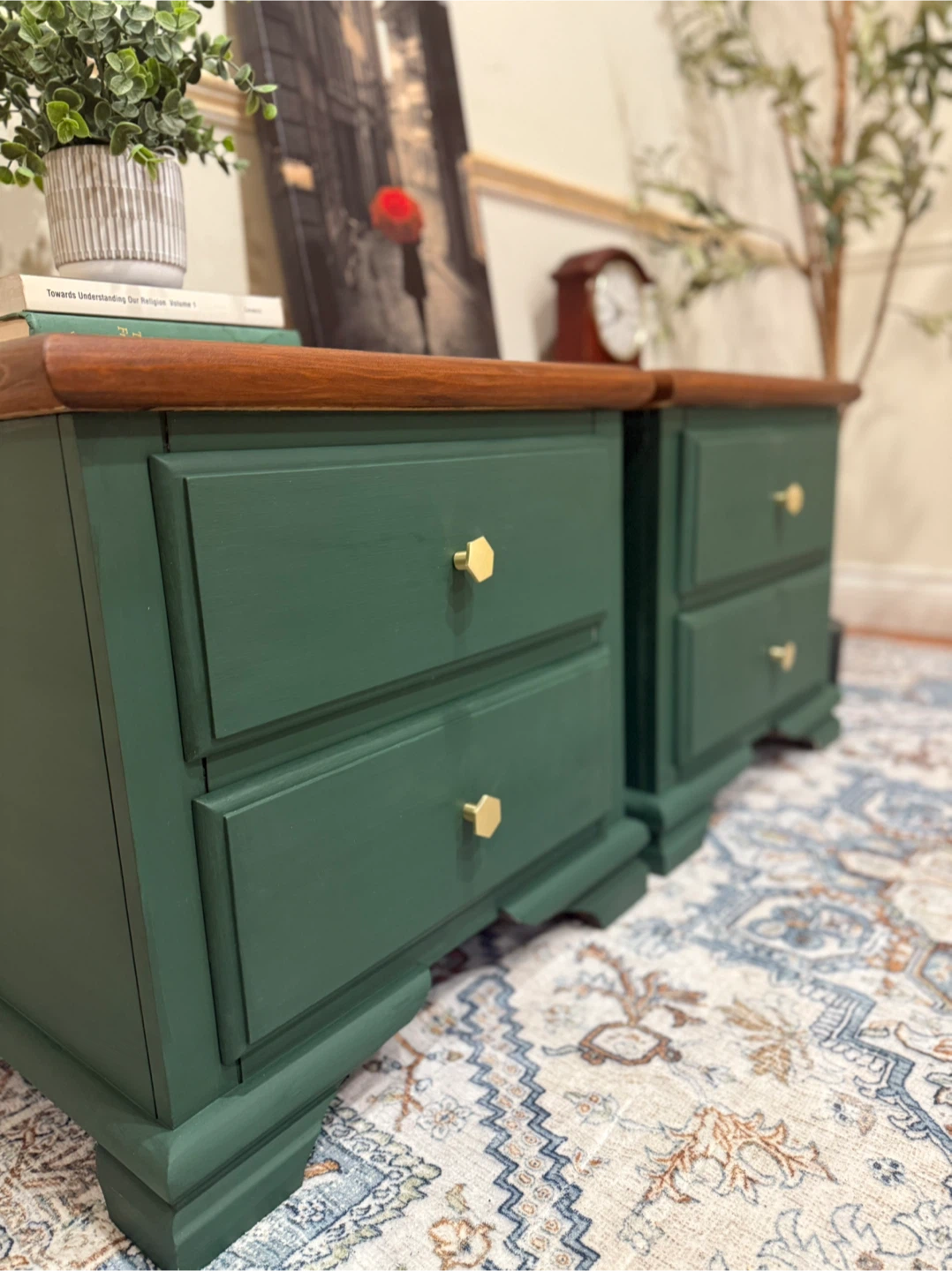 Green Wood Nightstands - Pair - photo 4