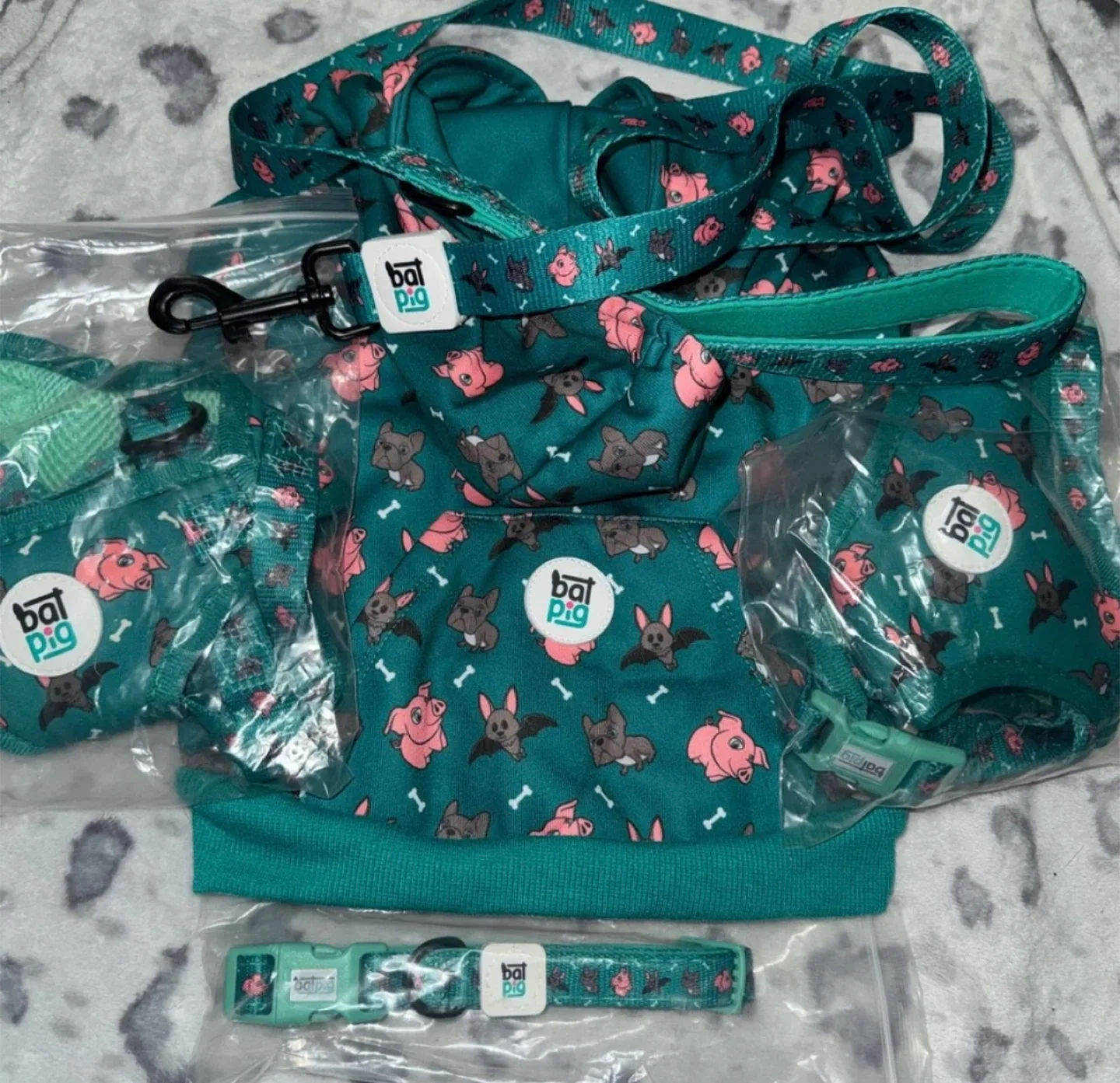 batpig Dog Hoodie, Harness, Collar Set - S/M