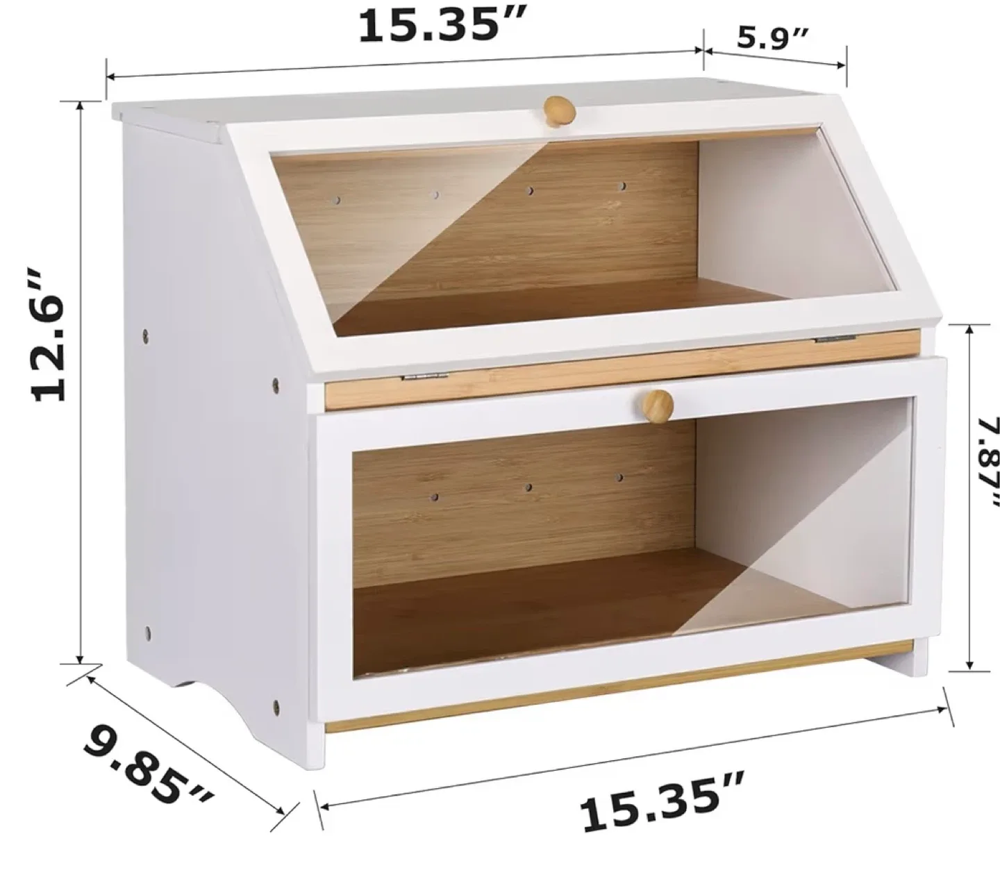 New White Bread Box with Bamboo Shelf