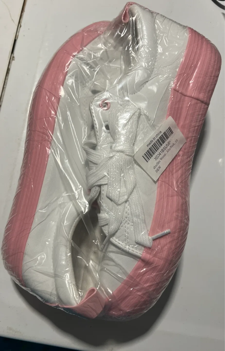 New White & Pink Sneakers, Size 10