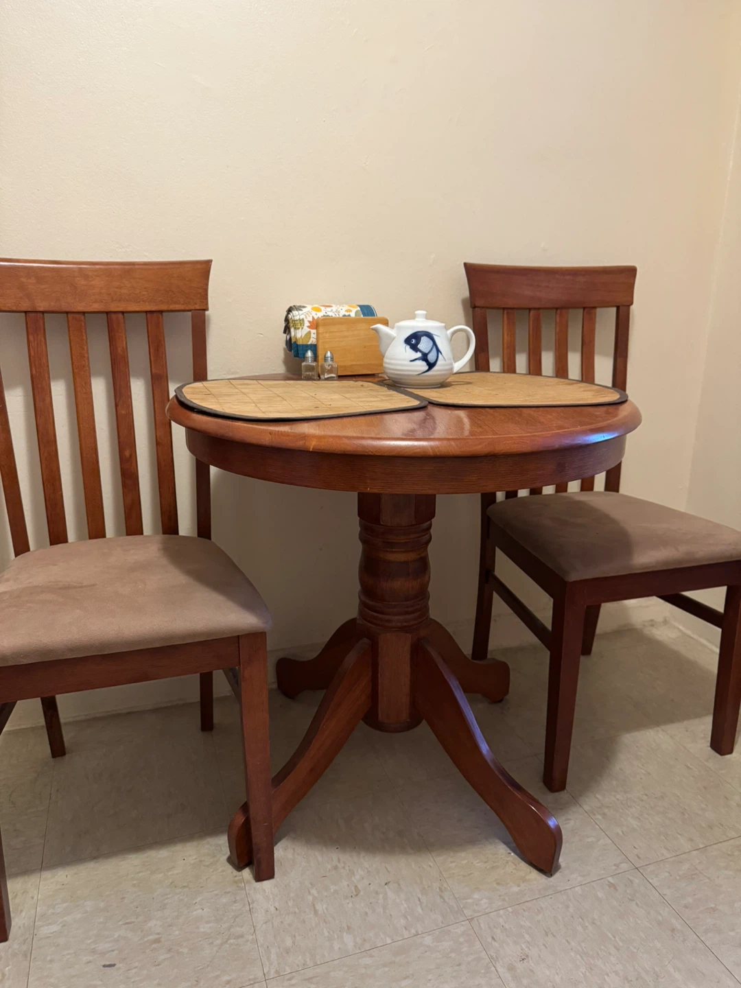 Round Wooden Dining Table w/2 Chairs