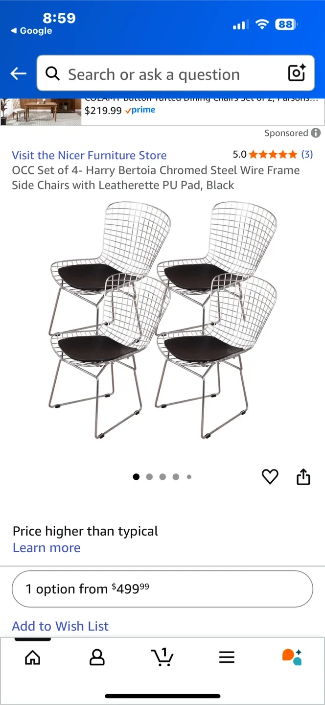 Harry Bertoia Chromed Steel Wire Frame Bar Stools image indicator(2)