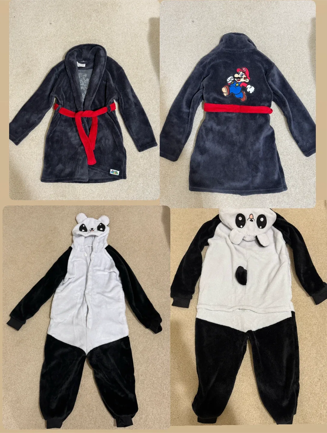 Kids Robe Mario & Panda fleece jumpsuit. Size 4-5