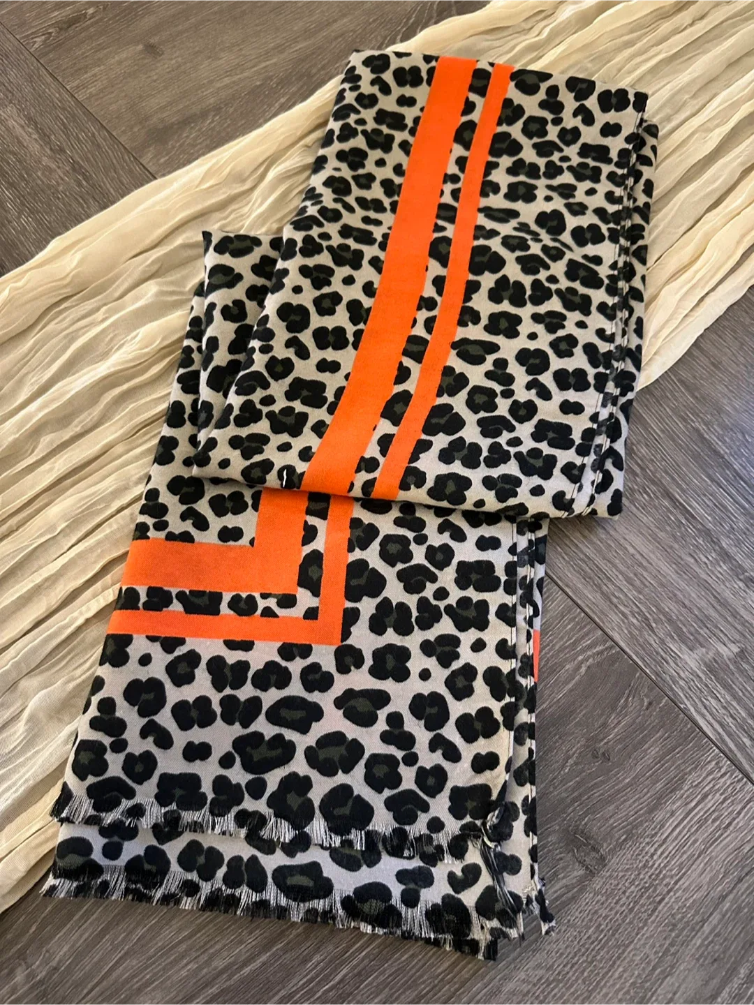 Leopard Print Scarf/ Orange Accent image indicator(3)