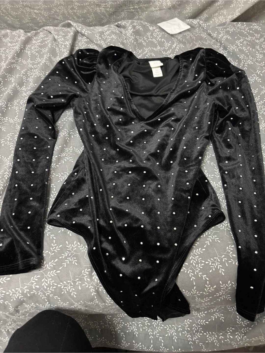 H&M Black Velvet Bodysuit - Size M