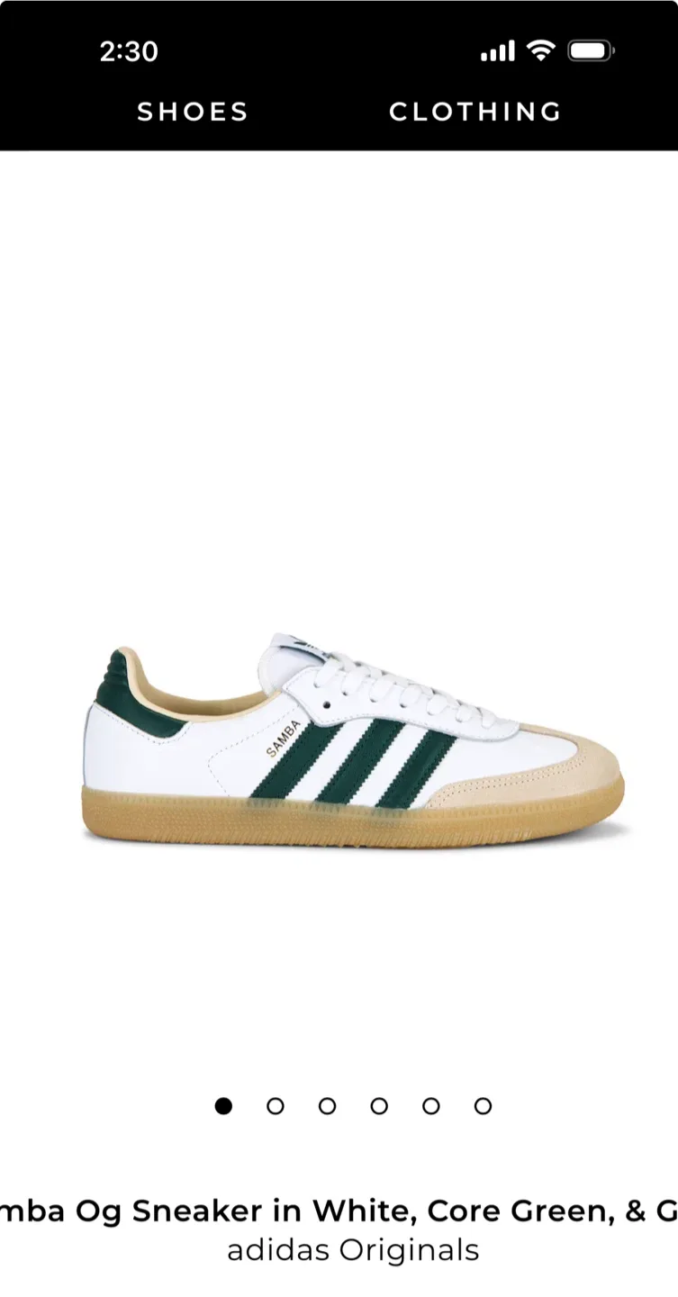 Brand New Adidas Samba Sneaker - White & Green Size 5.5