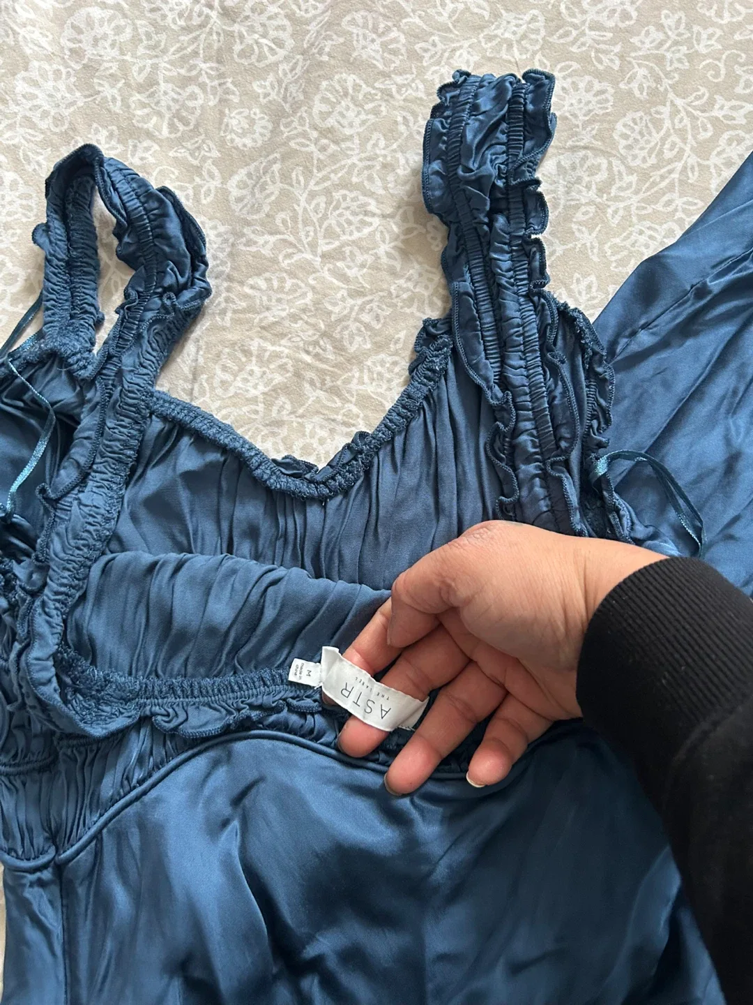 REVOLVE- ASTR Blue Satin Midi Dress image indicator(6)