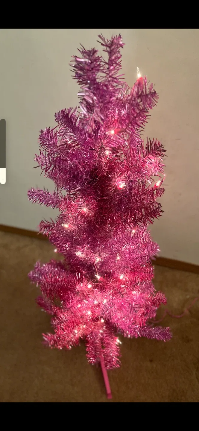 Pink Tinsel Christmas Tree with Lights