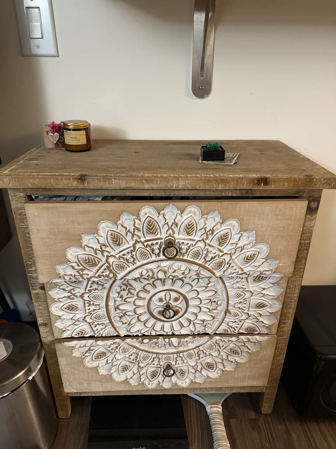 Wood Carved 3-Drawer Dresser