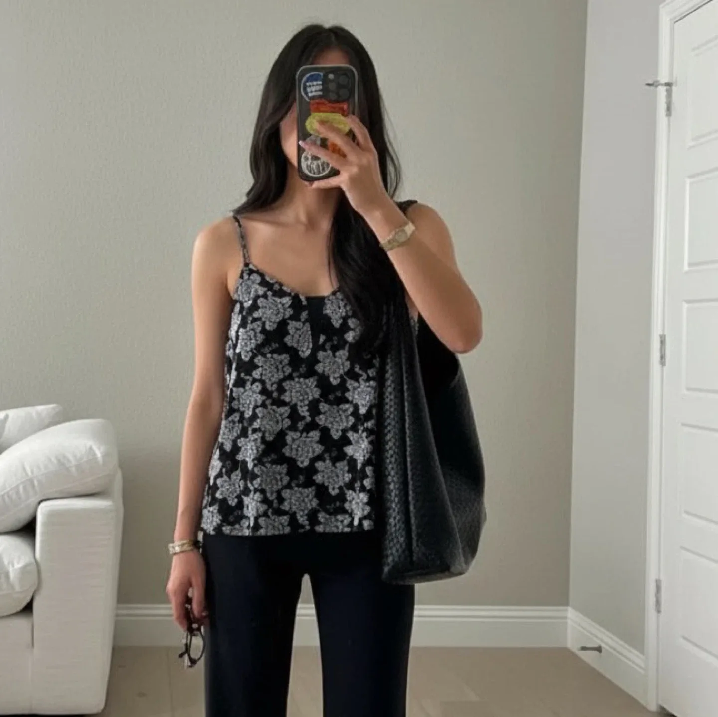 Tristan Black Floral Cami - Size S