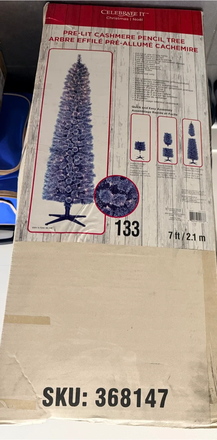 Pre-Lit Pencil Tree/Slim style Christmas tree 7 ft