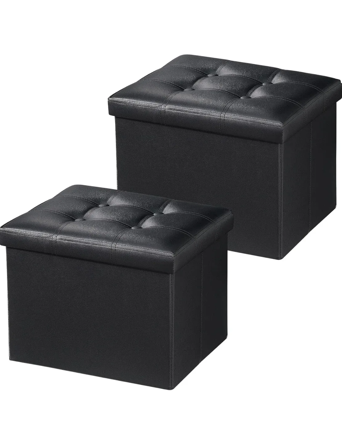 Bsketa Black Faux Leather Storage Ottoman 2 Pack