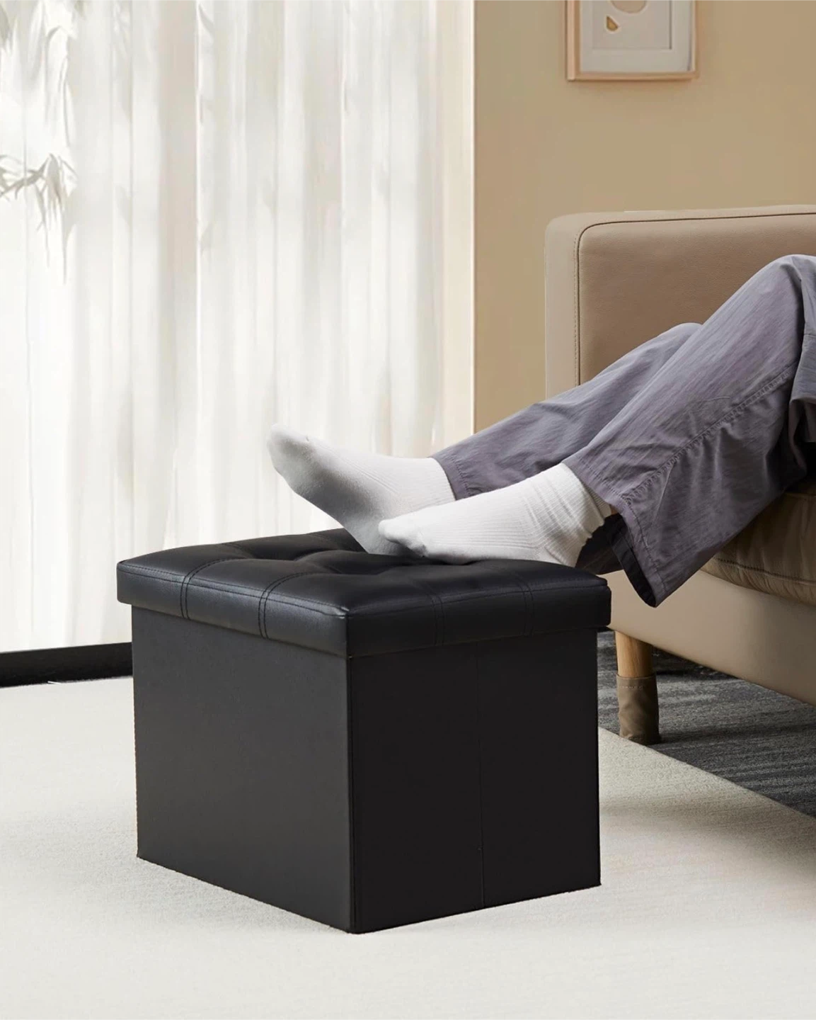 Bsketa Black Faux Leather Storage Ottoman 2 Pack - photo 3