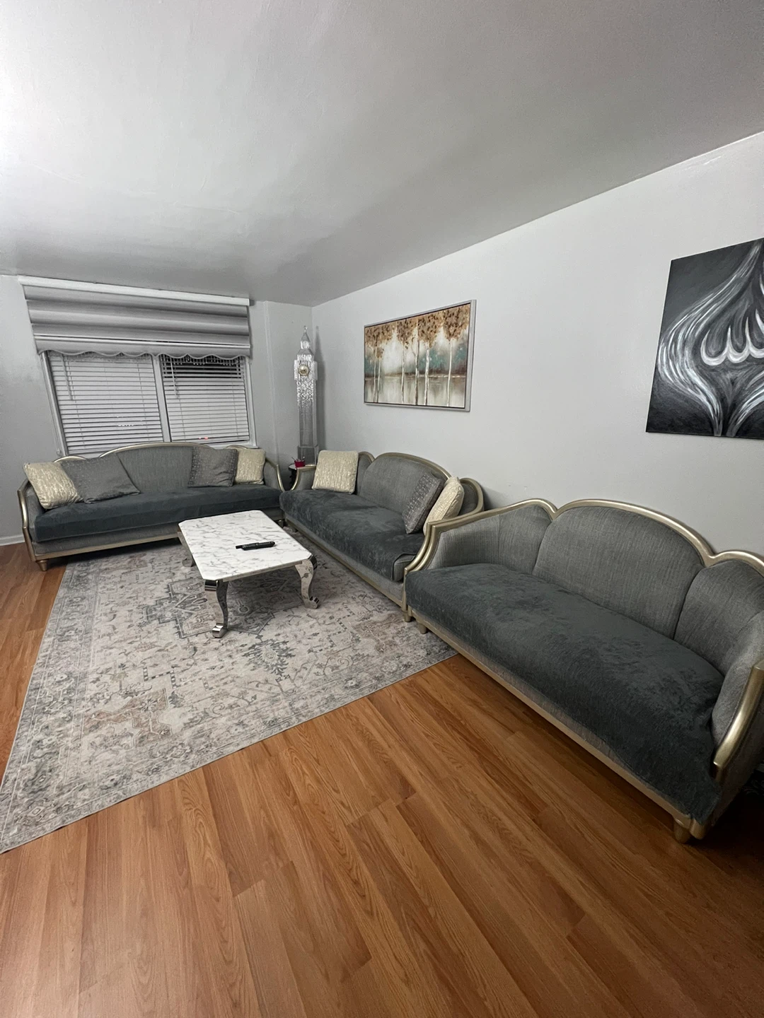 Gray Sofa Set with Gold Trim - photo 2