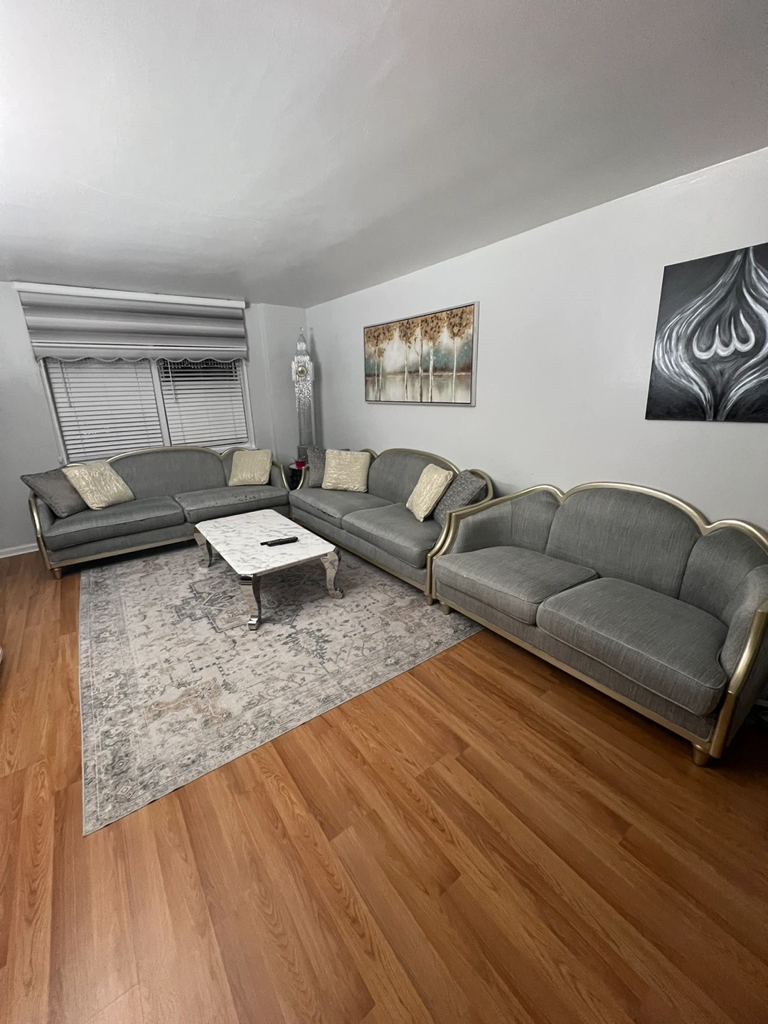 Gray Sofa Set with Gold Trim