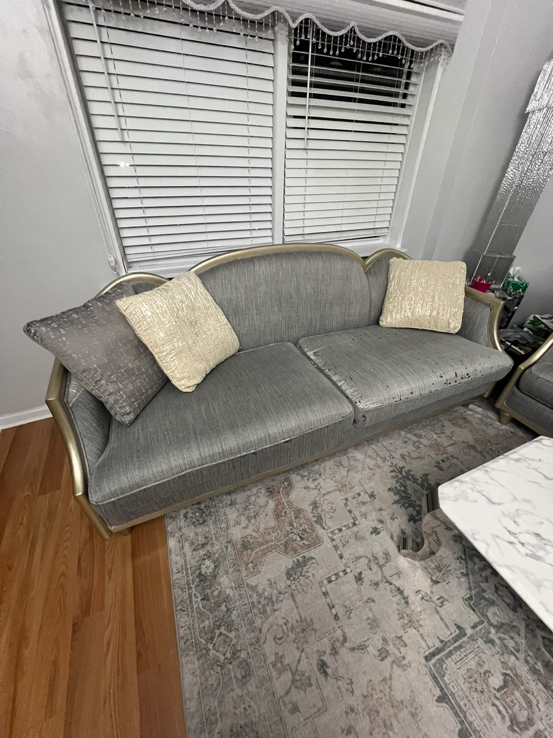 Gray Sofa Set with Gold Trim - photo 4
