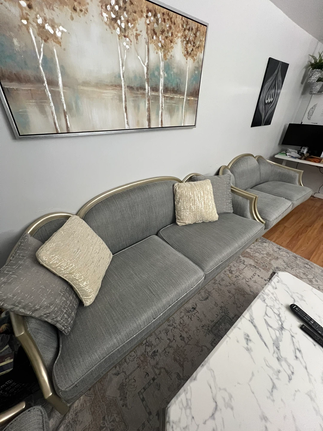 Gray Sofa Set with Gold Trim - photo 3