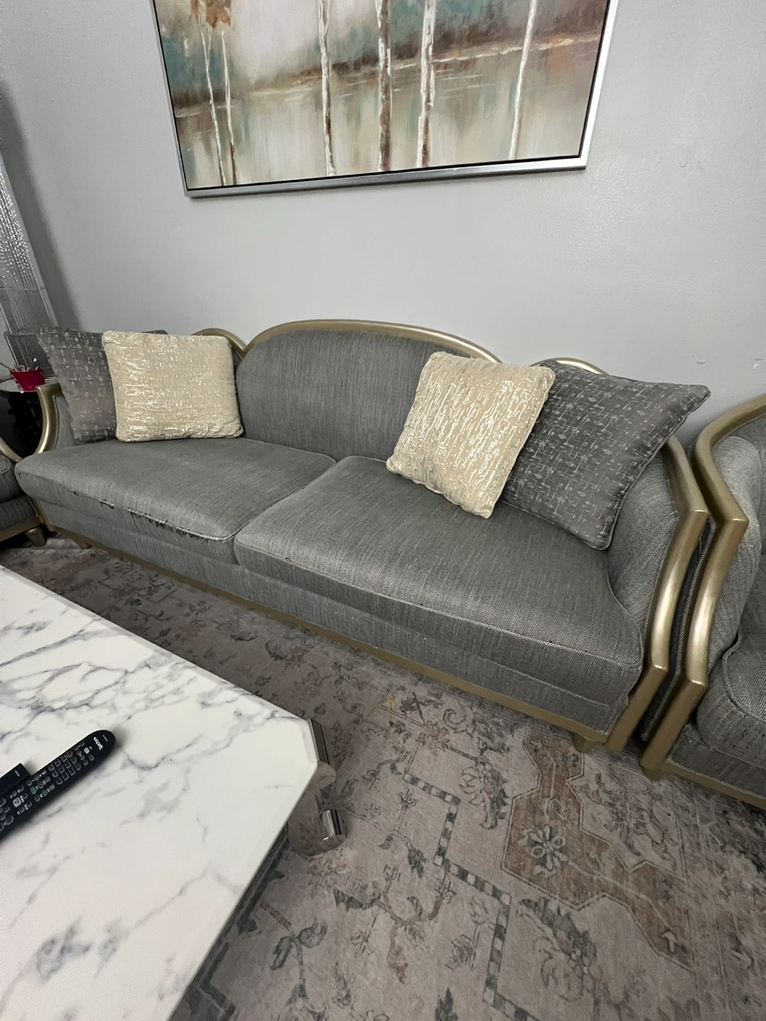 Gray Sofa Set with Gold Trim - photo 5